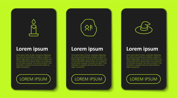 设置线燃烧蜡烛魔法符文和女巫帽子图片下载