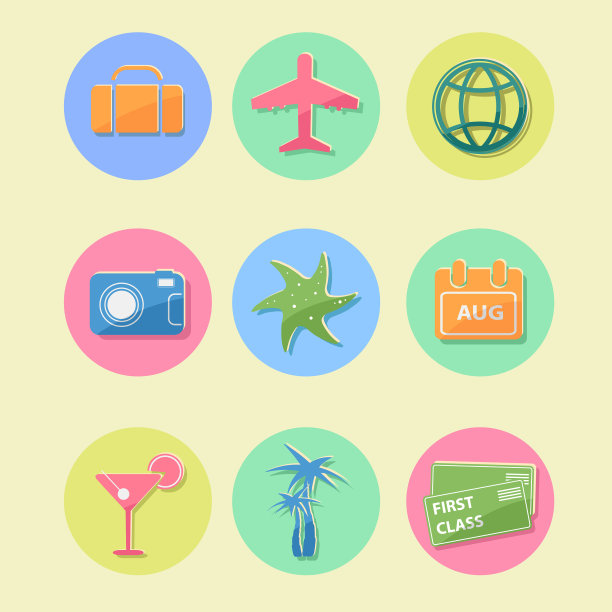 平面设计旅行图标集图片下载