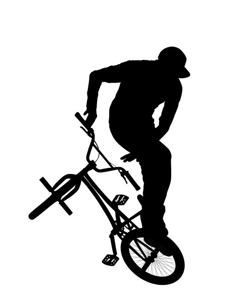 自行车特技剪影孤立在白色图片下载
