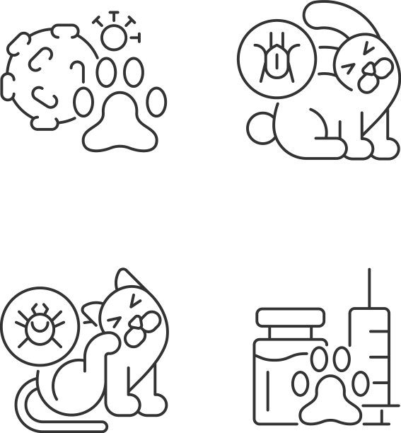 宠物寄生虫线性图标集图片下载