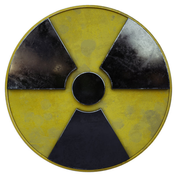 生锈的辐射警告标志，详细的辐射标志，Grunge核警告标志，孤立的白色背景，3d渲染图片下载