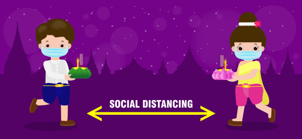 保持社交距离的水灯节图片下载