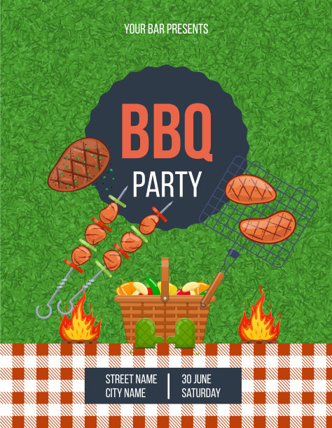 烧烤户外派对垂直海报与地方图片下载