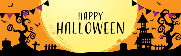 万圣节旗帜设计。“万圣节快乐”。图片下载