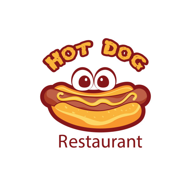 可爱的热狗标志设计餐厅，咖啡馆或图片下载