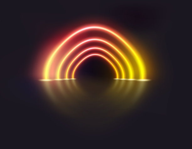 黄色和红色的霓虹灯在黑暗中发光图片下载