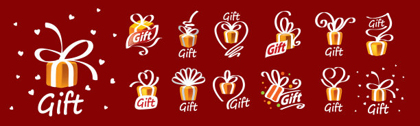 一套红色背景的礼物标志图片下载