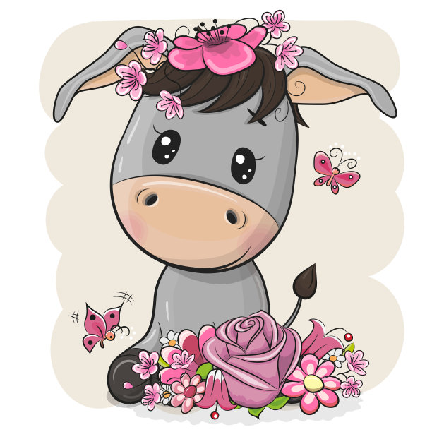 白色背景的卡通花驴图片下载