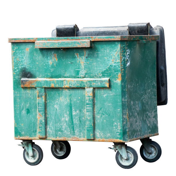 一个又旧又生锈的轮式垃圾桶。Isoleted。图片下载