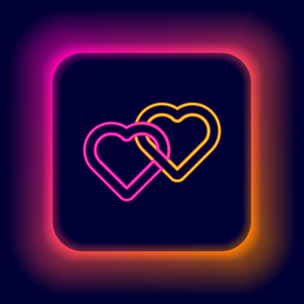 发光的霓虹灯线，两个相连的心图标孤立图片下载