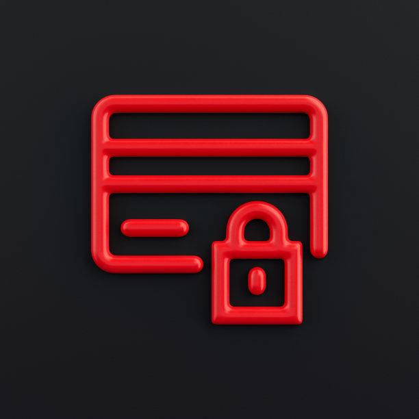 信用锁定3d图标，轮廓红色金融图标，商业标志，3d渲染图片下载