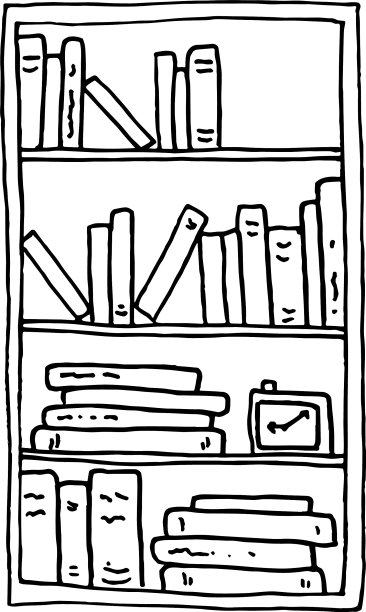 书架上各种书籍涂鸦素描图片下载