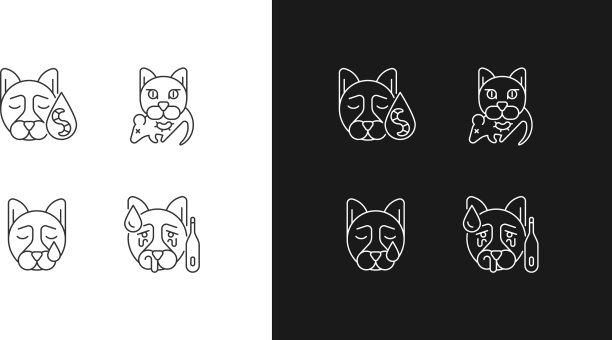 宠物感染线性图标设置为黑暗和图片下载