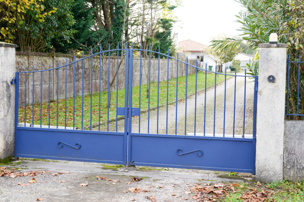 蓝色灰色的老钢复古设计金属铝门的复古房子图片下载