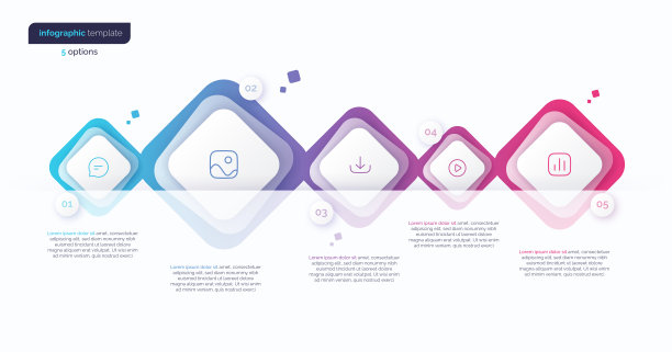 由5个圆角正方形组成的矢量梯度最小信息图模板图片下载