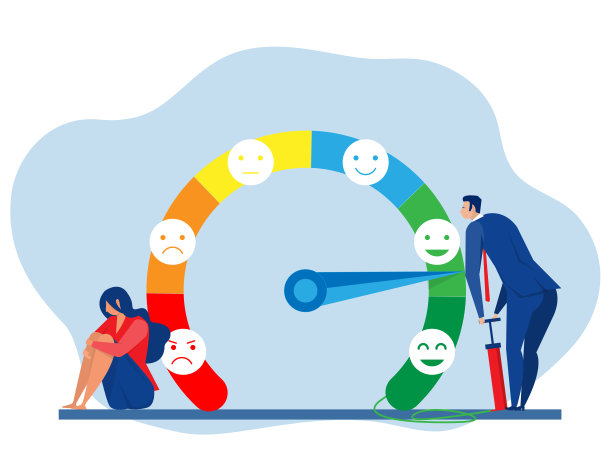 情绪超载，工作倦怠和疲劳。压力水平量表衡量情绪的阶段。向量概念插画家图片下载