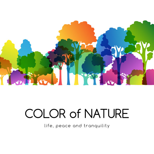 彩虹季节森林。彩色树的矢量插图。明亮的景观、公园、野生自然或季节森林装饰理念。图片下载