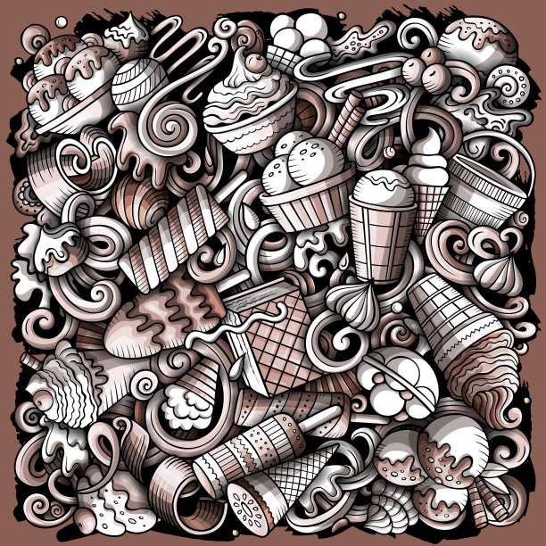 冰淇淋手绘矢量涂鸦插图。图片下载