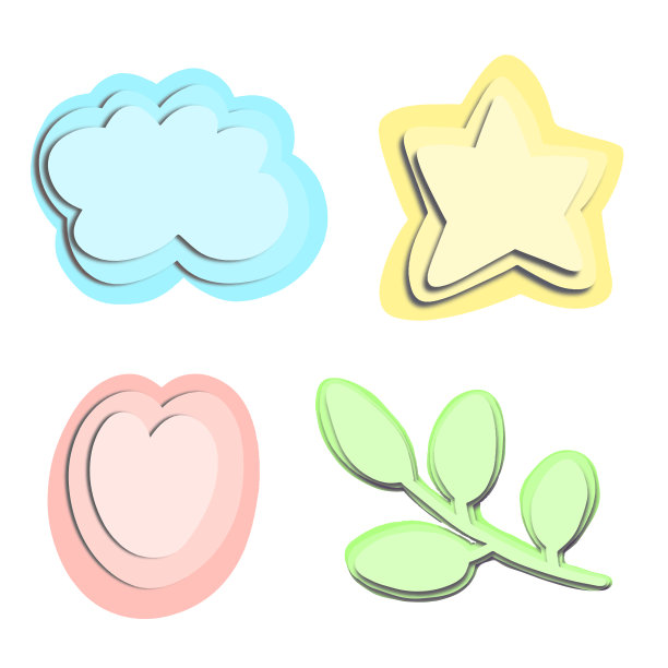 矢量收集剪纸项目的设计。心，树枝，星星，云。图片下载