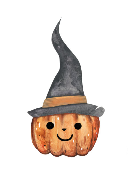 水彩手绘万圣节南瓜插图。可爱的剪贴画明信片，纺织品设计，海报，社交媒体，装饰。图片下载