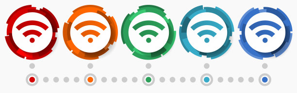 Wifi，通讯概念矢量图标集，现代设计抽象网页按钮5种颜色选项，网页设计和移动应用的信息图形模板图片下载