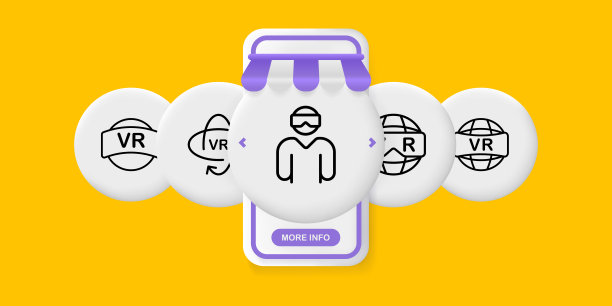 虚拟现实设置图标。圆形箭头360度视图和vr文本。戴3d眼镜的男人。Metaverse的概念。UI手机应用屏幕与人。矢量线图标的业务和广告图片下载