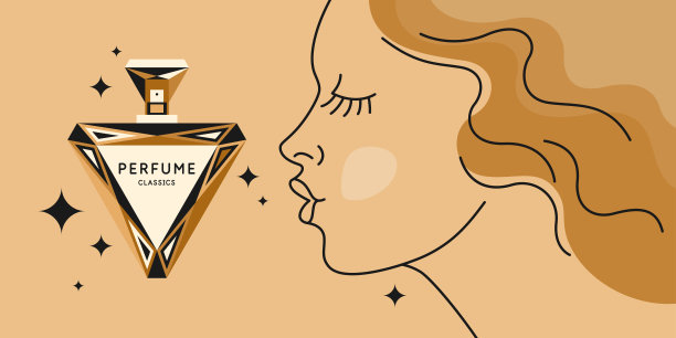 青春风格的时尚海报由各种几何形状和一瓶香水和一张女孩的脸组成。图片下载