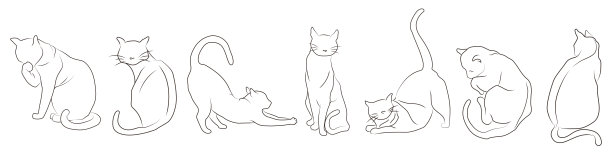 收集不同姿势的猫轮廓轮廓矢量插图。图片下载