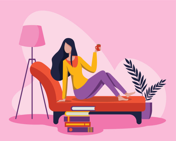 一个年轻的女人在她的客厅里用她最喜欢的咖啡来提神图片下载