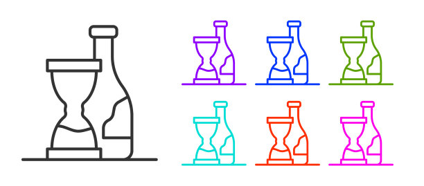 黑色线条瓶中的葡萄酒图标孤立在白色上图片下载