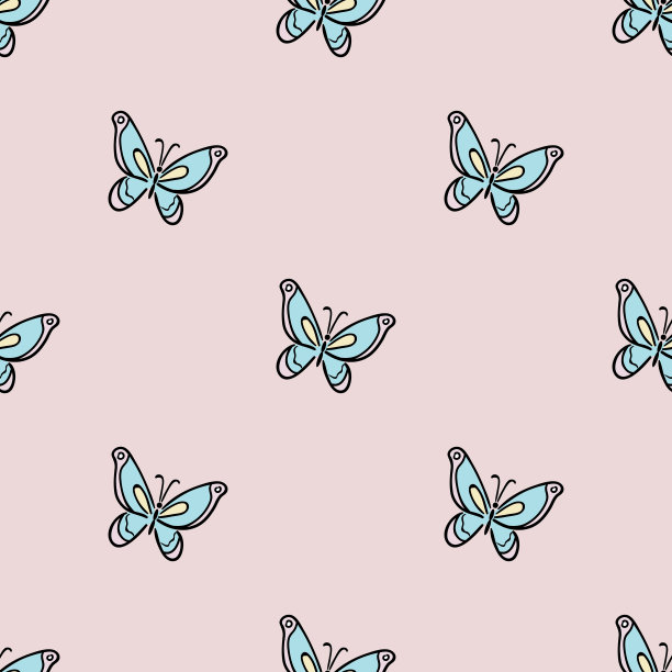 可爱卡通蝴蝶图案，无缝矢量瓦图片下载