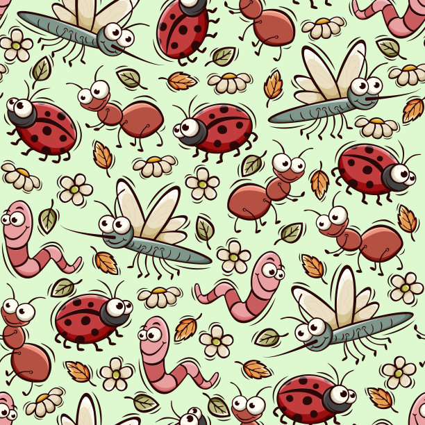 无缝图案与可爱的昆虫在涂鸦风格。图片下载