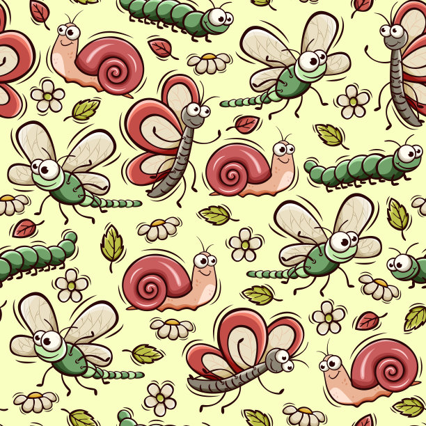 无缝图案与可爱的昆虫在涂鸦风格。图片下载