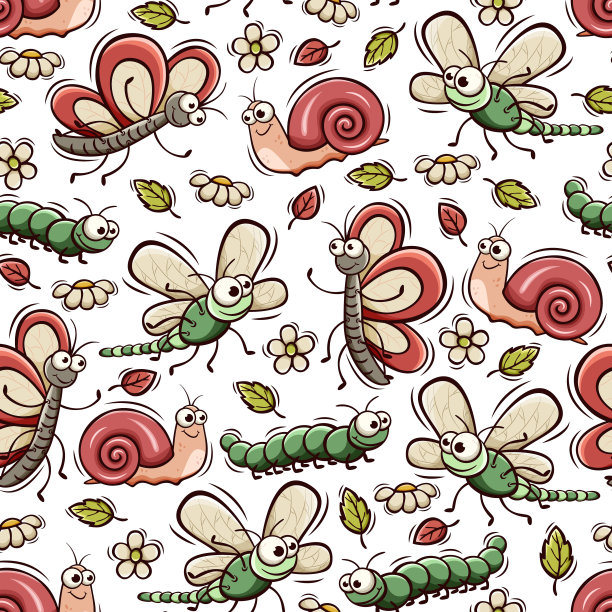 无缝图案与可爱的昆虫在涂鸦风格。图片下载