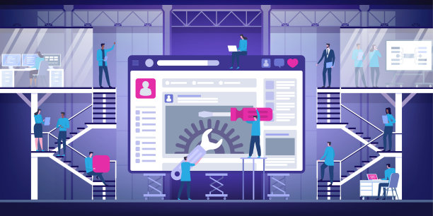 现代网页开发的扁平化设计理念。着陆页模板。易于编辑和自定义。矢量图图片下载