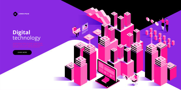 大数据处理概念，未来能源站，服务器机房机架，数据中心等距矢量图图片下载