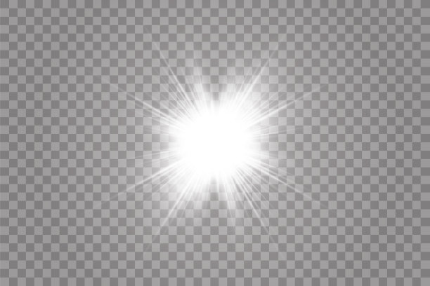 明亮的阳光，隔离在透明的背景上。发出光的效果。矢量图图片下载