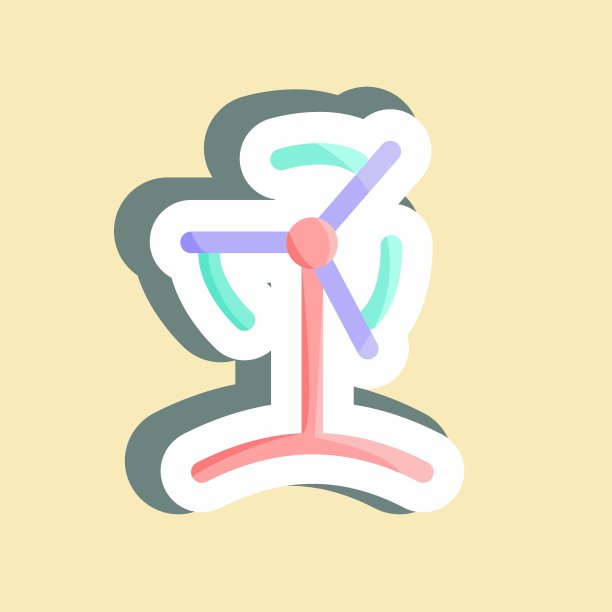 贴纸的风力涡轮机。适合教育符号。简单的设计可编辑。设计模板向量。简单的说明图片下载