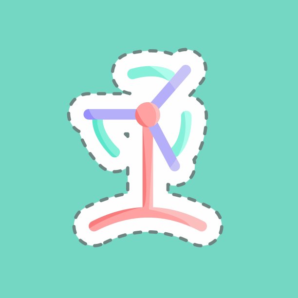 贴纸线切割风力涡轮机。适合教育符号。简单的设计可编辑。设计模板向量。简单的说明图片下载