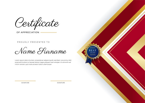 现代优雅的红色和金色文凭证书模板设计图片下载