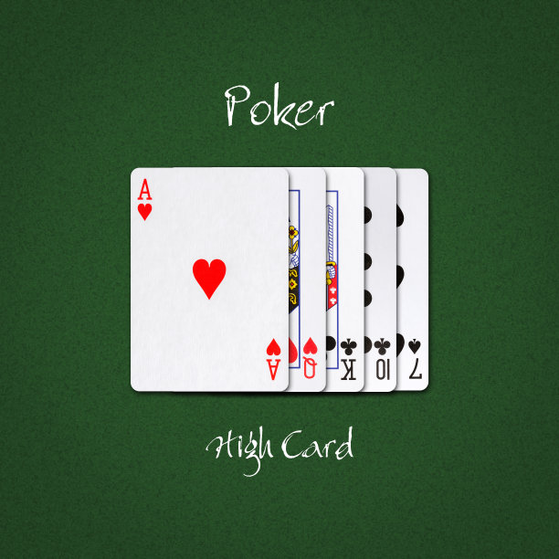 高卡，在一个深绿色的扑克背景。扑克组合。扑克手。赌博的背景图片下载