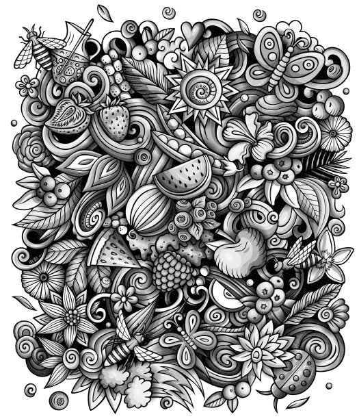 夏日自然卡通矢量涂鸦插图。图片下载