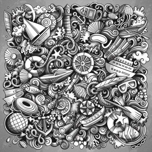 海洋手绘矢量涂鸦插图。图片下载