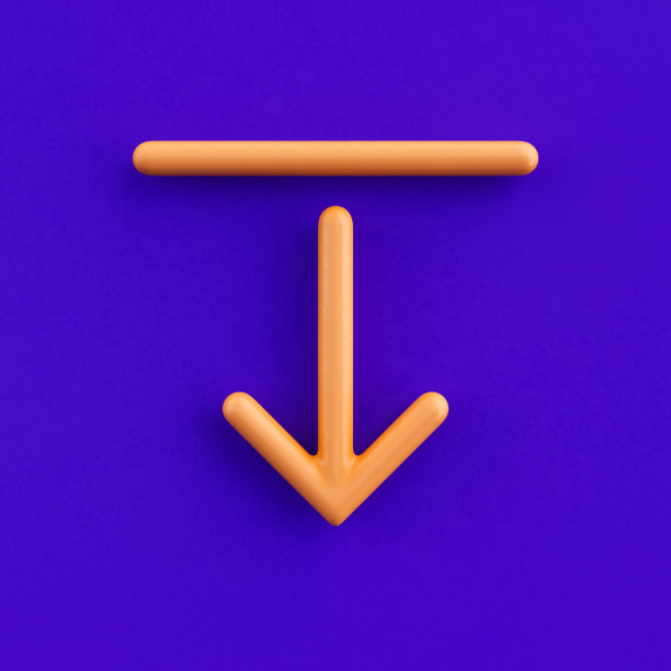 3d图标下移，轮廓黄色箭头图标，方向符号，3d渲染图片下载