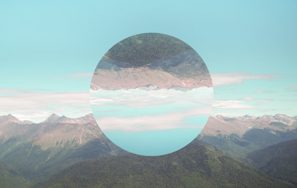 背景在复古的颜色与超现实的镜子反射，当代艺术，创意插图图片下载