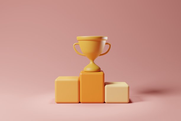 3d渲染的金牌奖杯上的体育冠军领奖台。庆祝杯，成功理念图片下载