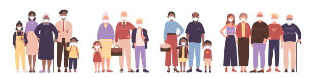 家家户户都戴口罩套，父母保护孩子健康不受病毒侵害图片下载