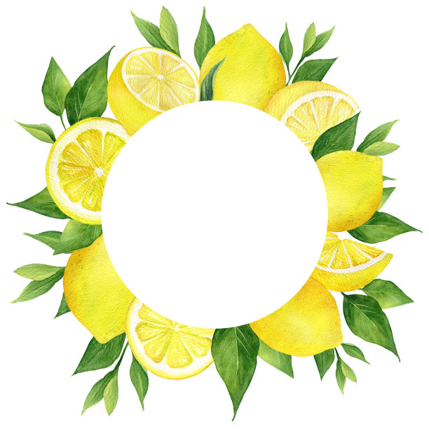 水彩柠檬花环图片下载