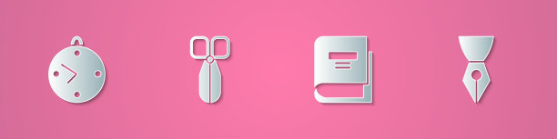 集剪纸钟剪刀书和喷泉图片下载