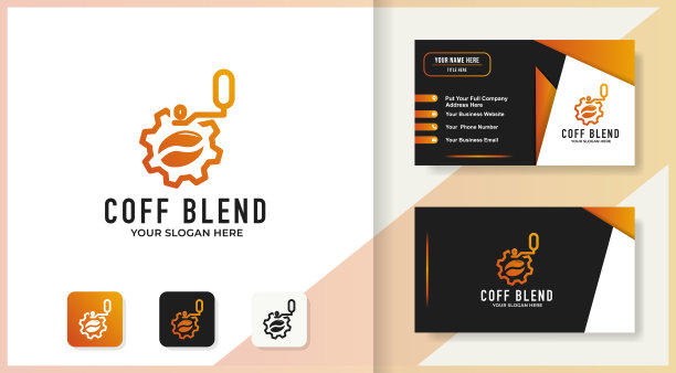 齿轮咖啡标志和名片设计图片下载